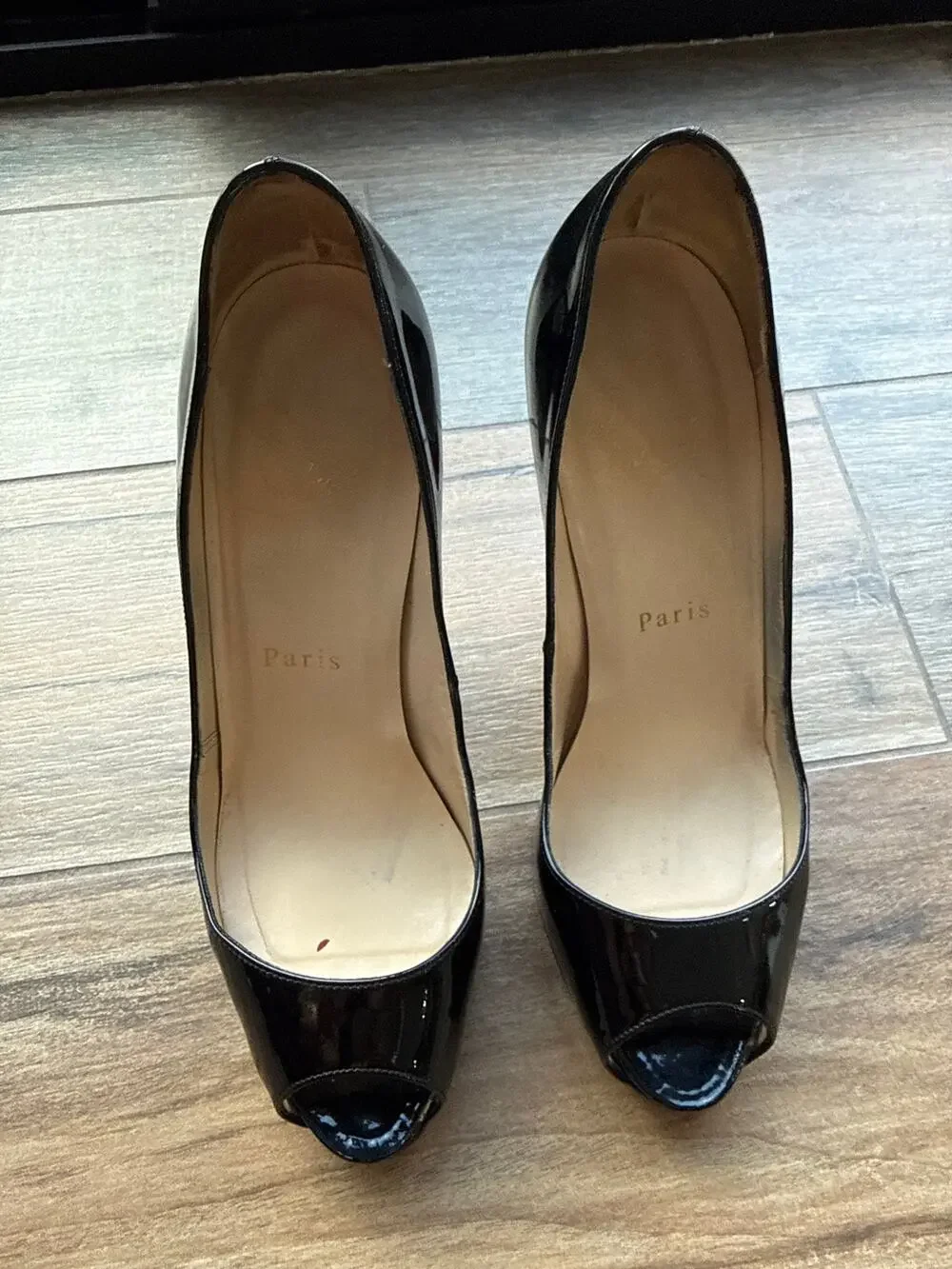 Christian Louboutin Very Prive 120 Black Patent Peep Toe Pumps 36.5